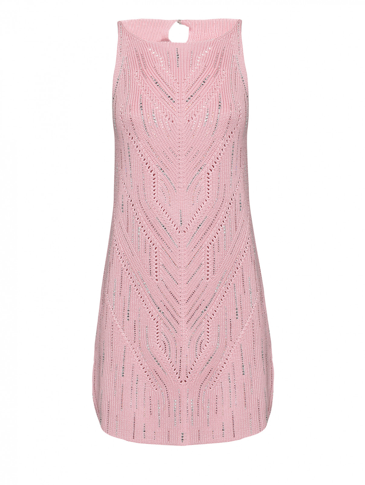 Платье трикотажное с декором из страз Ermanno Scervino  –  Общий вид  – Цвет:  Розовый
