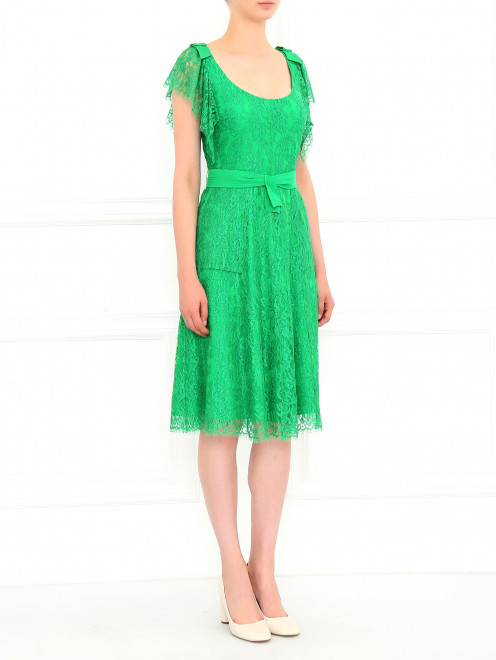 Платье-миди из кружева с поясом Collette Dinnigan - Модель Общий вид