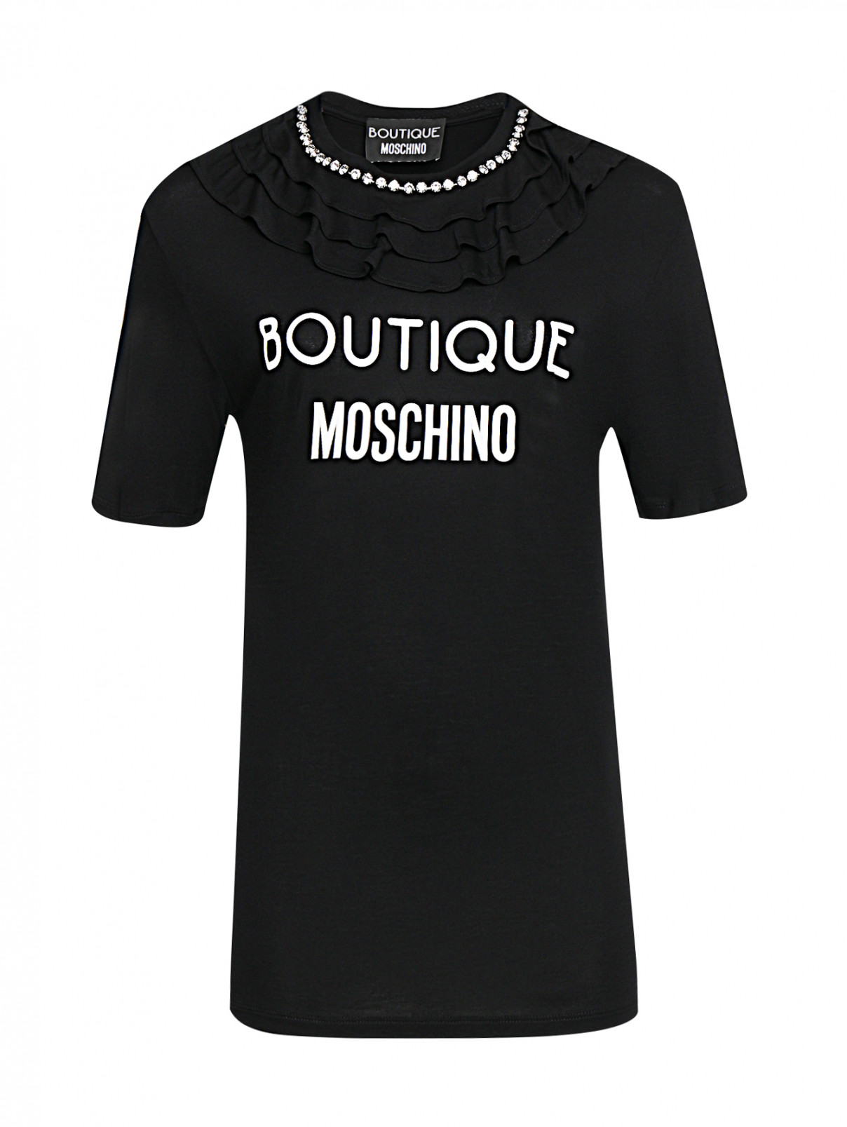 Футболка с принтом и аппликацией BOUTIQUE MOSCHINO  –  Общий вид  – Цвет:  Черный