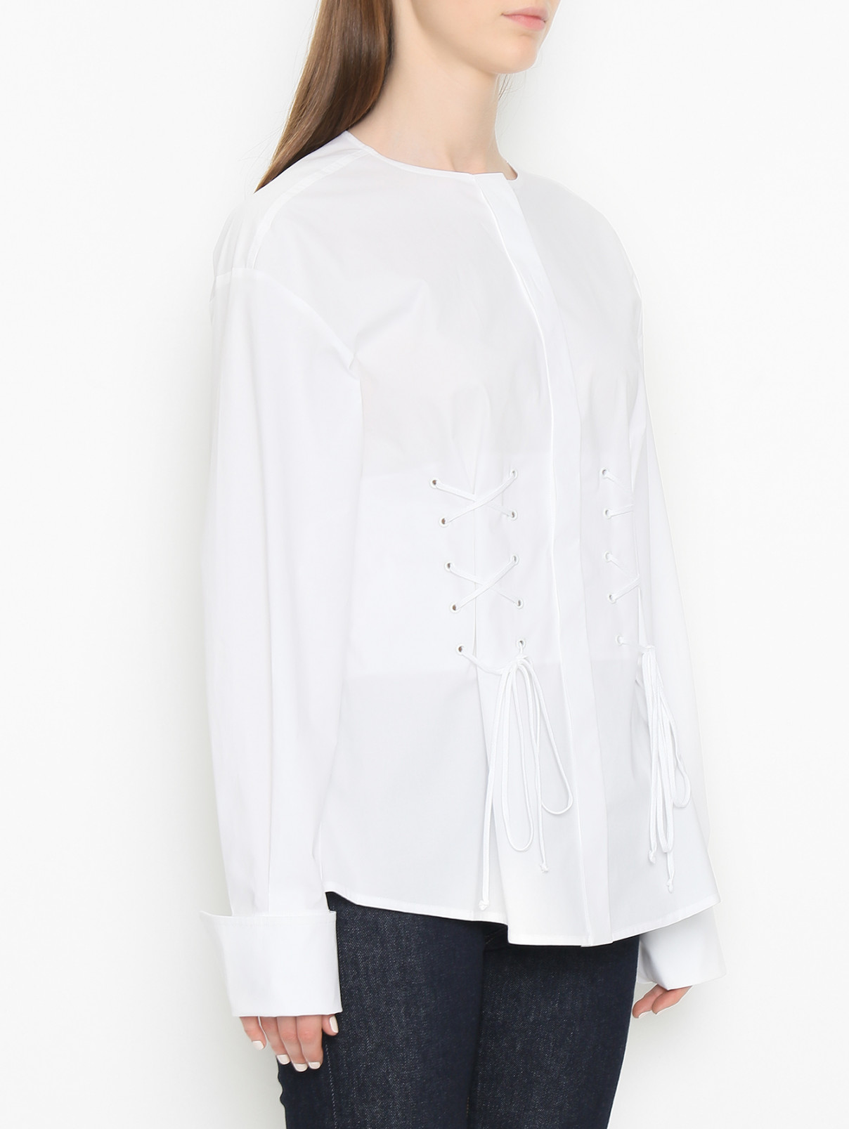 Блуза из хлопка с завязками Sportmax  –  МодельВерхНиз  – Цвет:  Белый