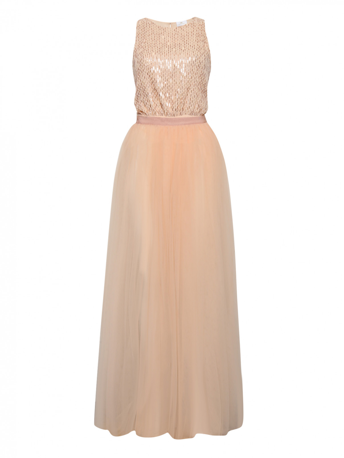 Платье-макси декорированное пайетками Elisabetta Franchi  –  Общий вид  – Цвет:  Розовый