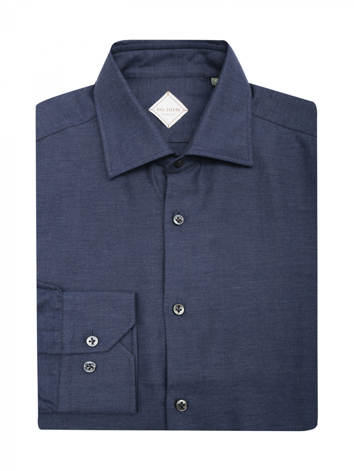 Однотонная рубашка из хлопка Pal Zileri  –  Общий вид  – Цвет:  Синий