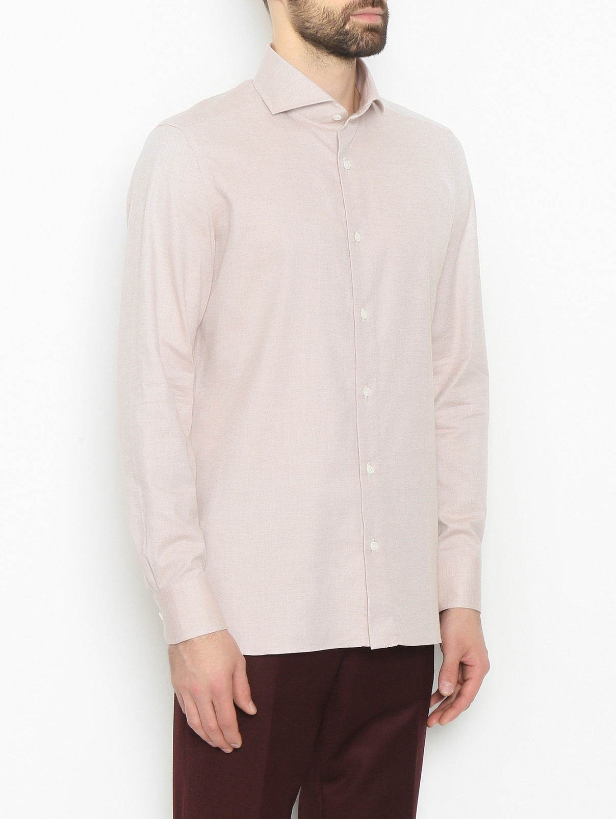 Однотонная рубашка из хлопка Giampaolo  –  МодельВерхНиз  – Цвет:  Бежевый