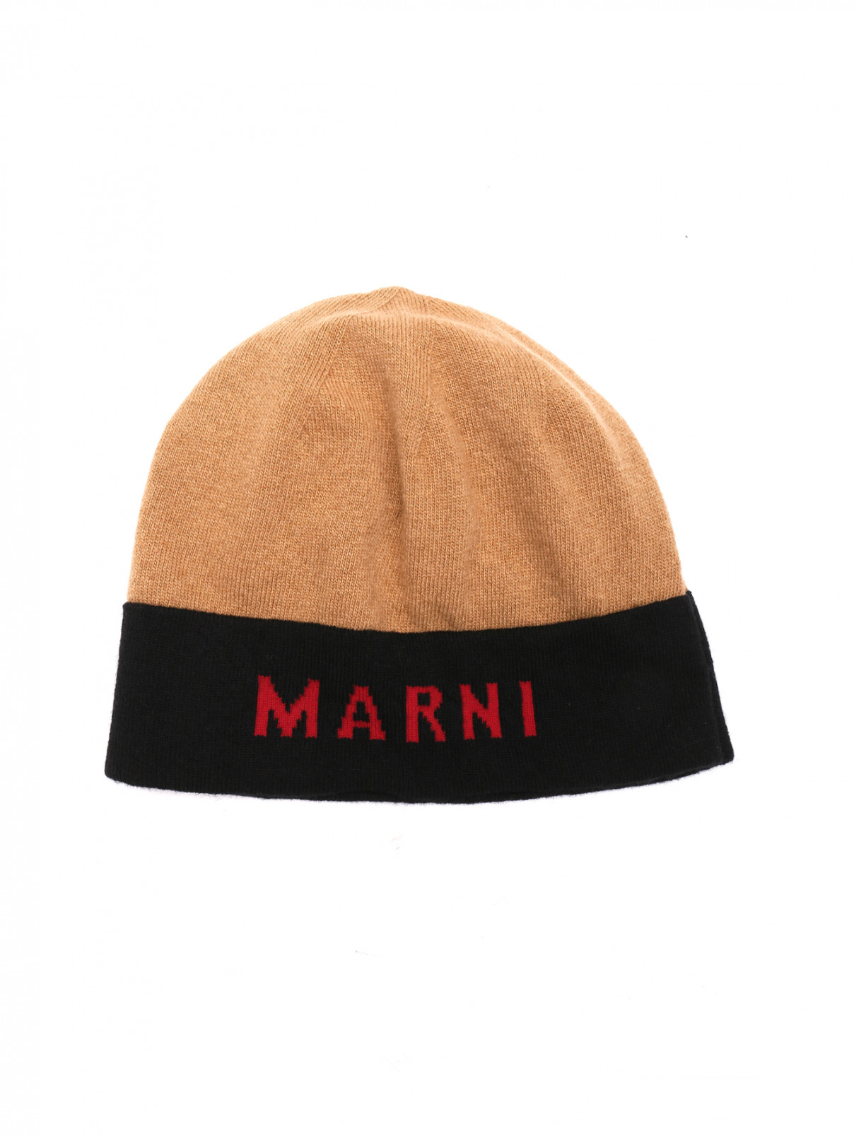 Шапка из шерсти с логотипом Marni  –  Общий вид  – Цвет:  Бежевый