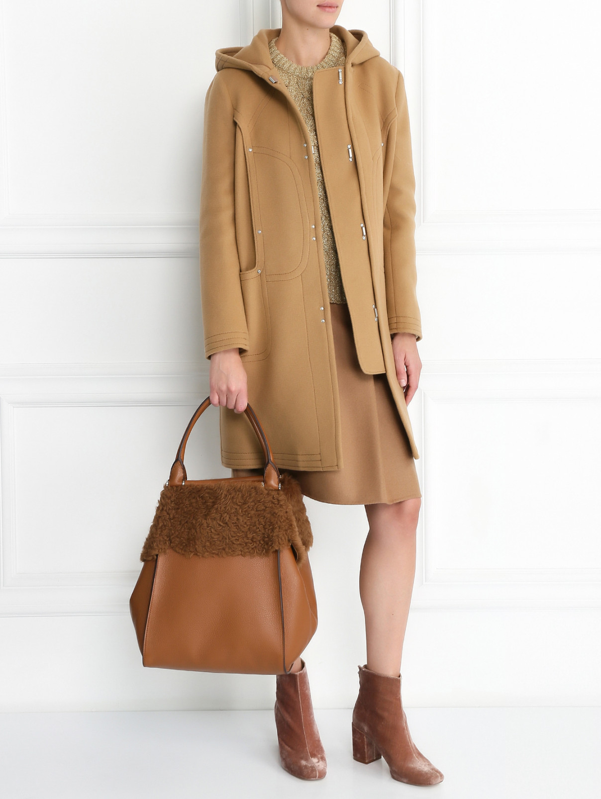 Пальто из шерсти с капюшоном Max&Co  –  Модель Общий вид  – Цвет:  Коричневый
