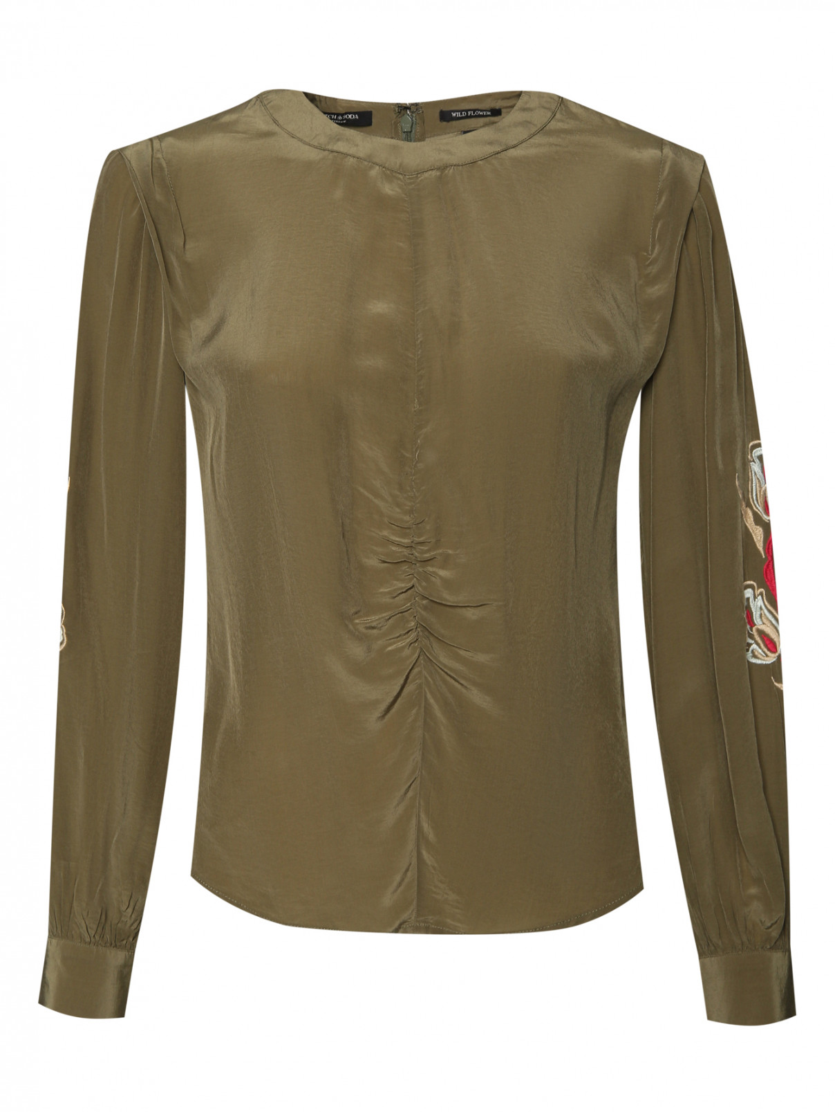 Блуза с узором и круглым воротом Scotch & Soda  –  Общий вид  – Цвет:  Зеленый