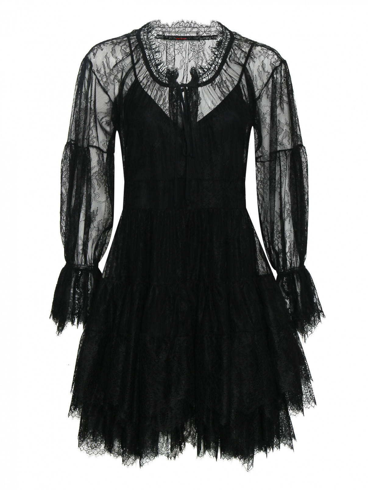 Полупрозрачное платье с кружевным узором Ermanno Scervino  –  Общий вид  – Цвет:  Черный