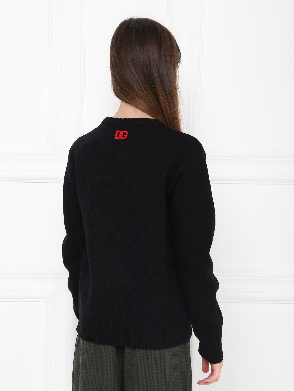 Шерстяной джемпер с аппликацией Dolce & Gabbana  –  МодельВерхНиз1  – Цвет:  Черный