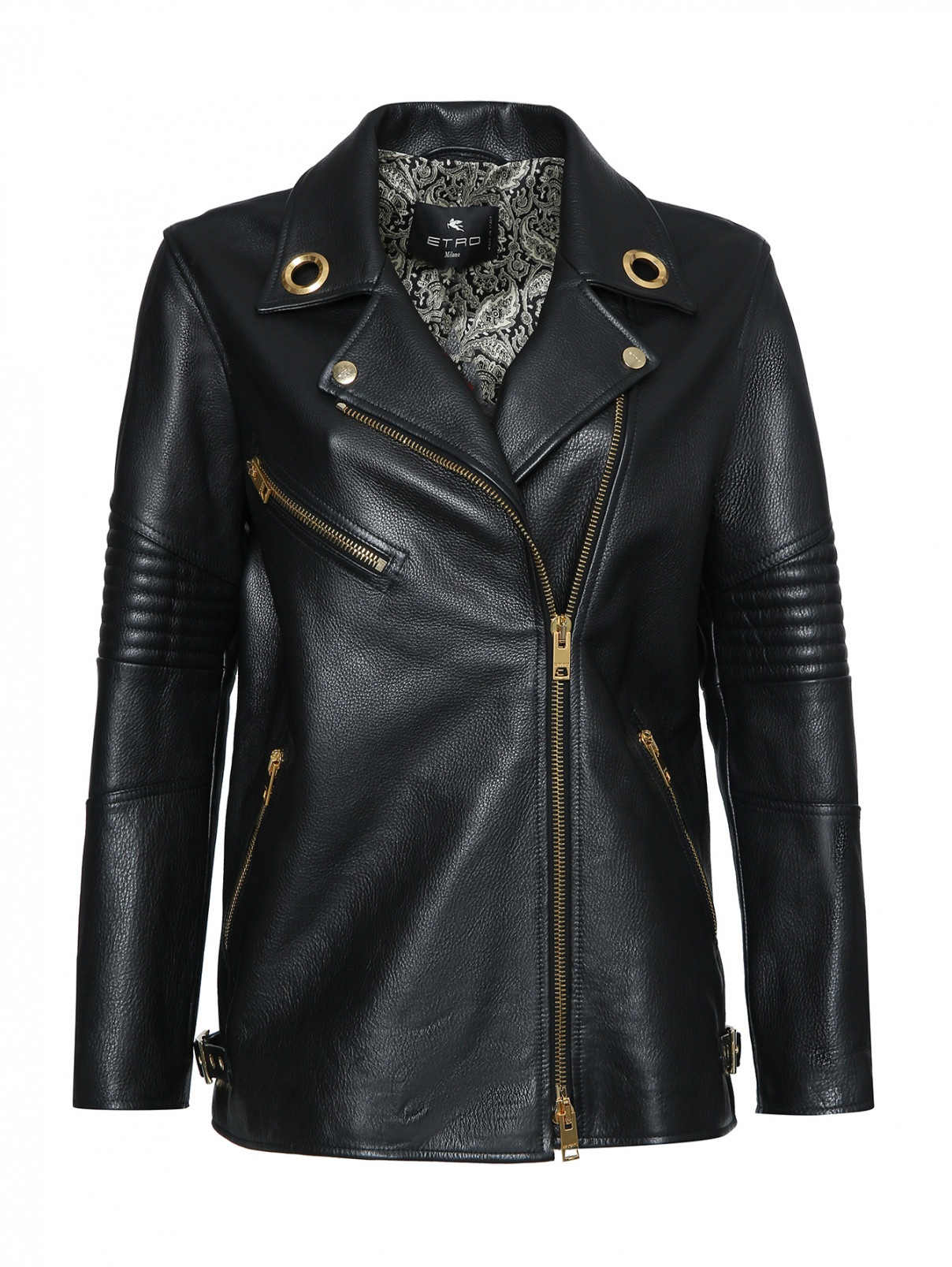 Кожаная куртка на молнии с карманами Etro  –  Общий вид  – Цвет:  Черный