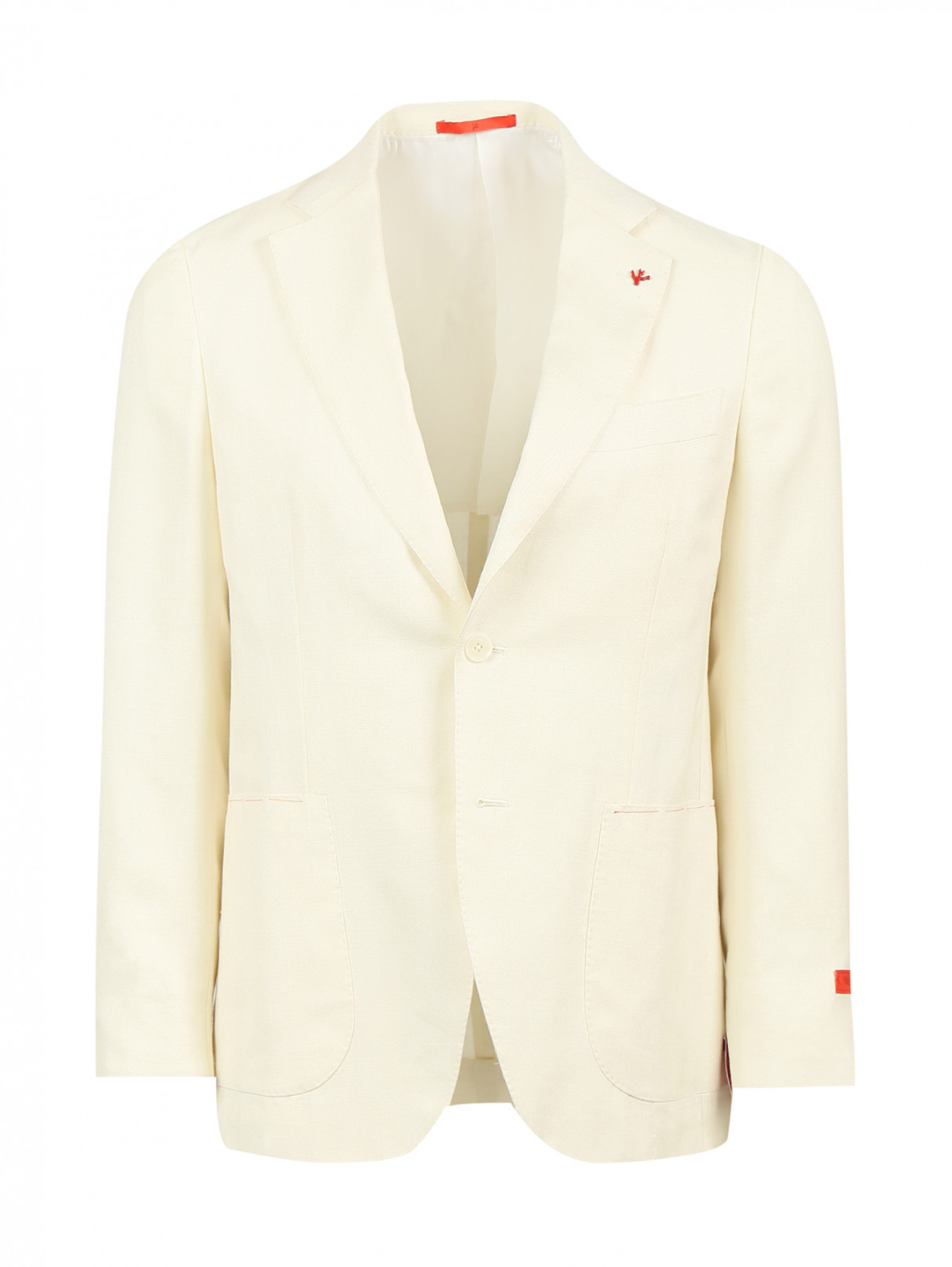 Пиджак однобортный из шерсти и льна Isaia  –  Общий вид  – Цвет:  Белый