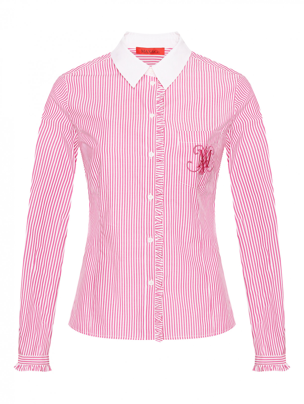 Рубашка из хлопка с оборками Max&Co  –  Общий вид  – Цвет:  Розовый