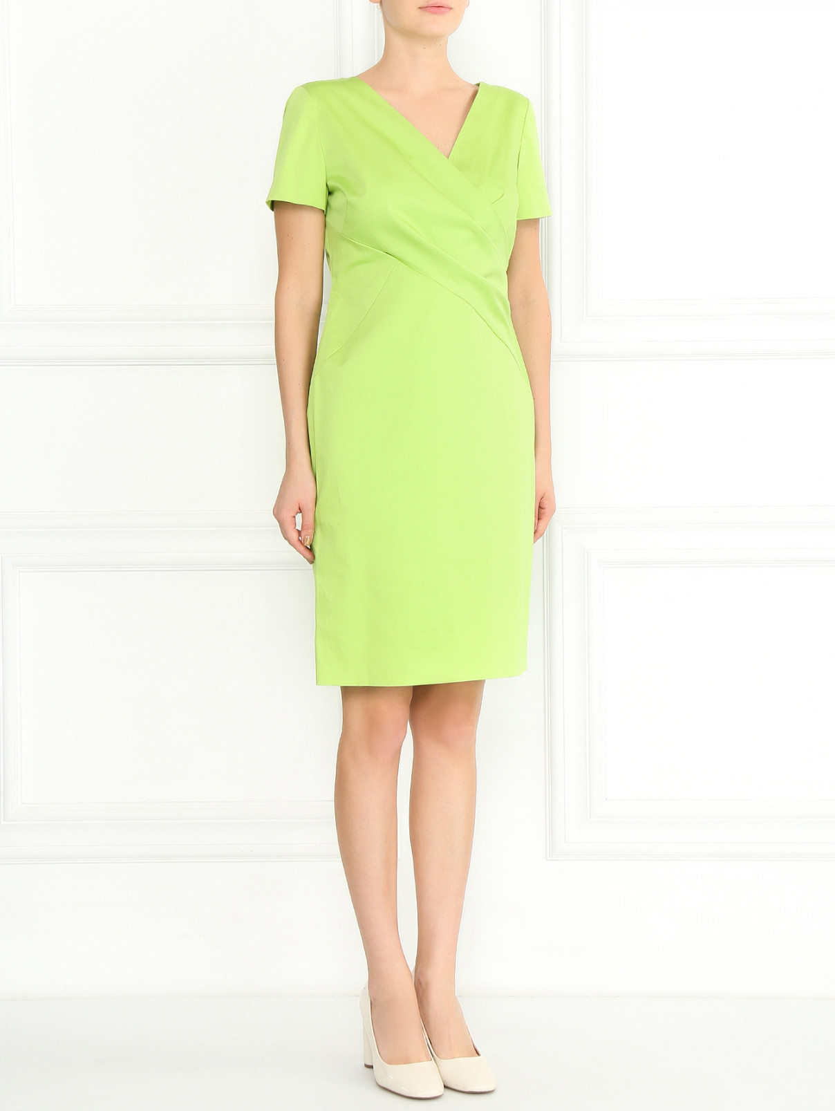 Платье-футляр из хлопка с драпировкой Moschino Cheap&Chic  –  Модель Общий вид  – Цвет:  Зеленый