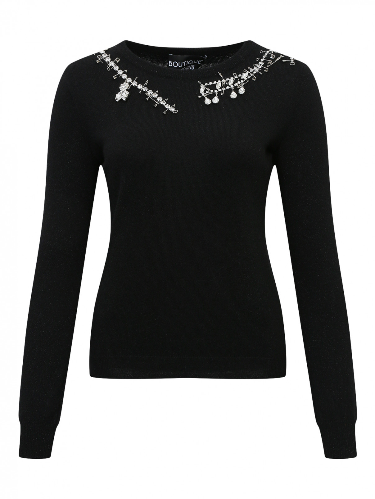 Джемпер из шерсти декорированный кристаллами Moschino Boutique  –  Общий вид  – Цвет:  Черный