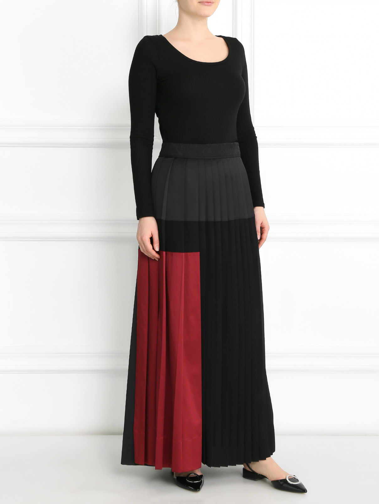 Плиссированная юбка-макси из смешанного хлопка Antonio Marras  –  Модель Общий вид  – Цвет:  Черный