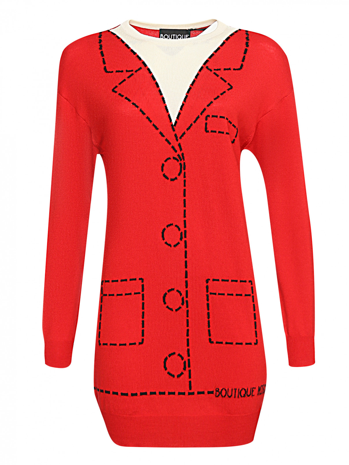 Трикотажное платье с узором BOUTIQUE MOSCHINO  –  Общий вид  – Цвет:  Красный