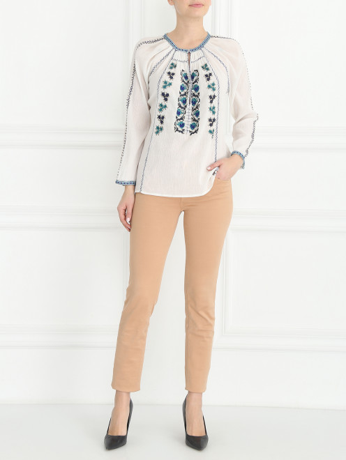 Блуза из хлопка декорированная пайетками и вышивкой Joie - Модель Общий вид