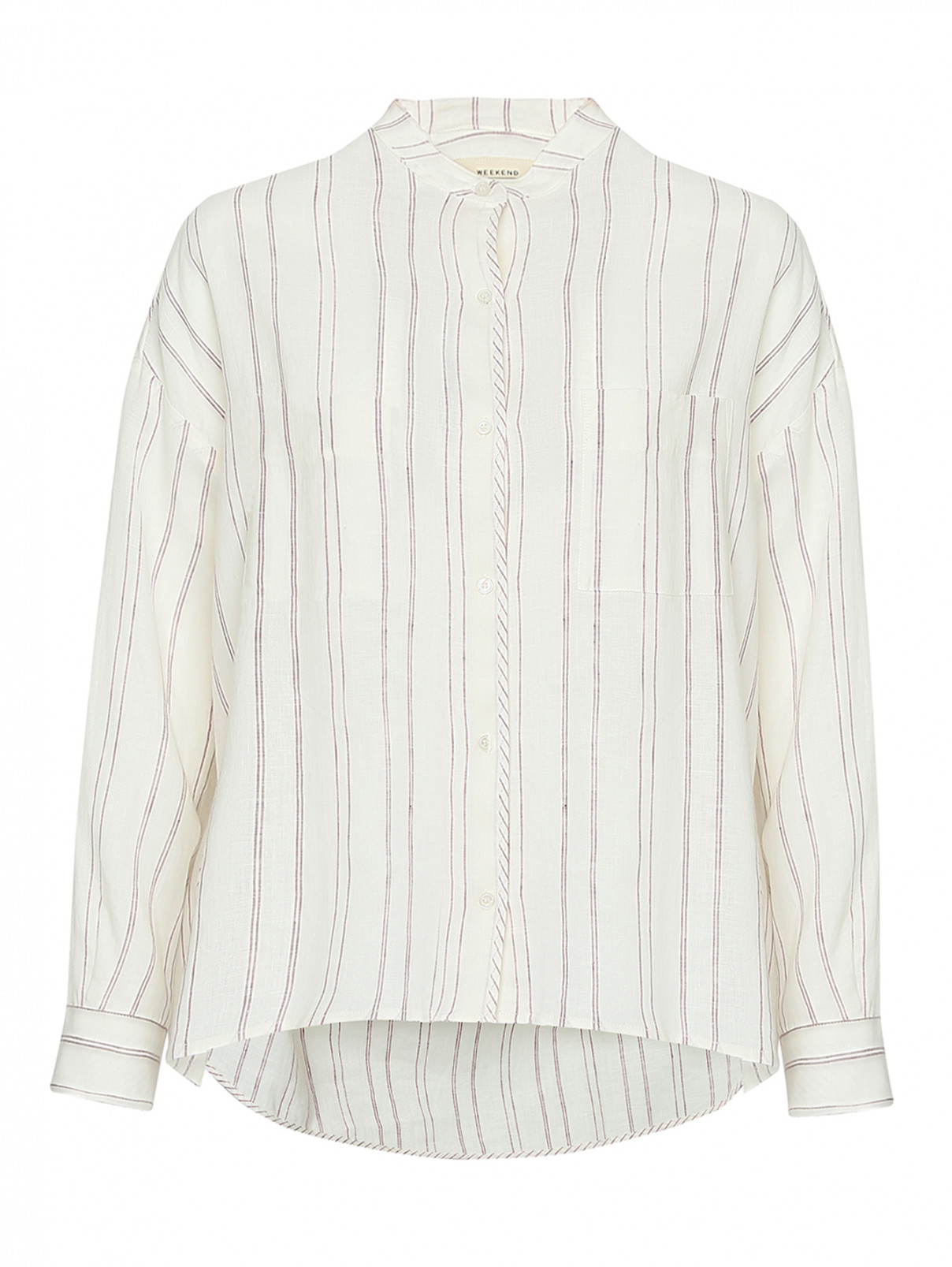 Рубашка изо льна, с узором полоска Weekend Max Mara  –  Общий вид  – Цвет:  Белый