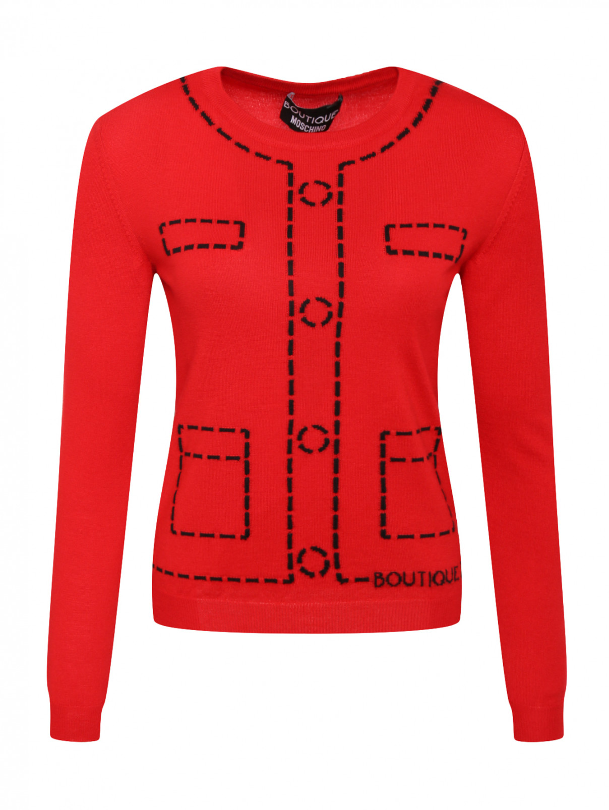 Джемпер из шерсти с узором Moschino Boutique  –  Общий вид  – Цвет:  Красный