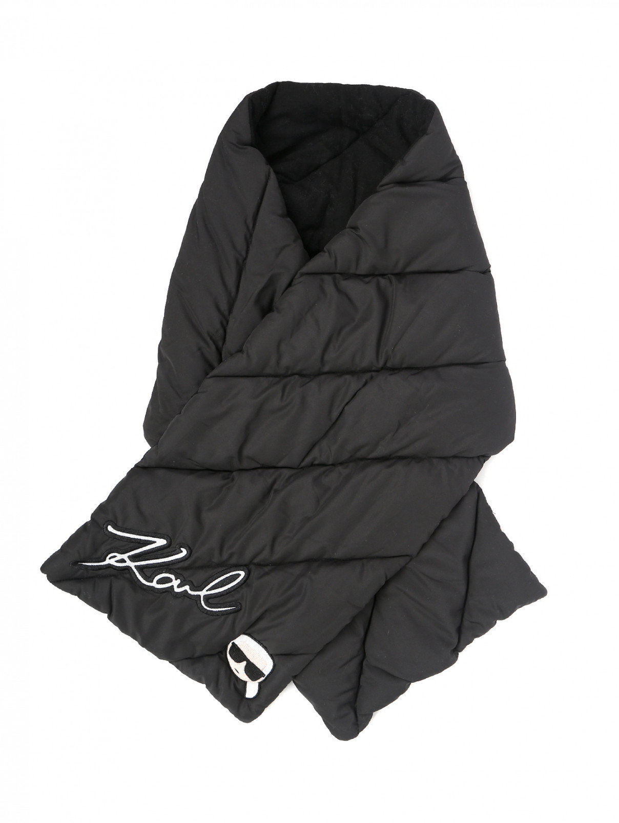 Шарф стеганый с нашивками Karl Lagerfeld  –  Общий вид  – Цвет:  Черный