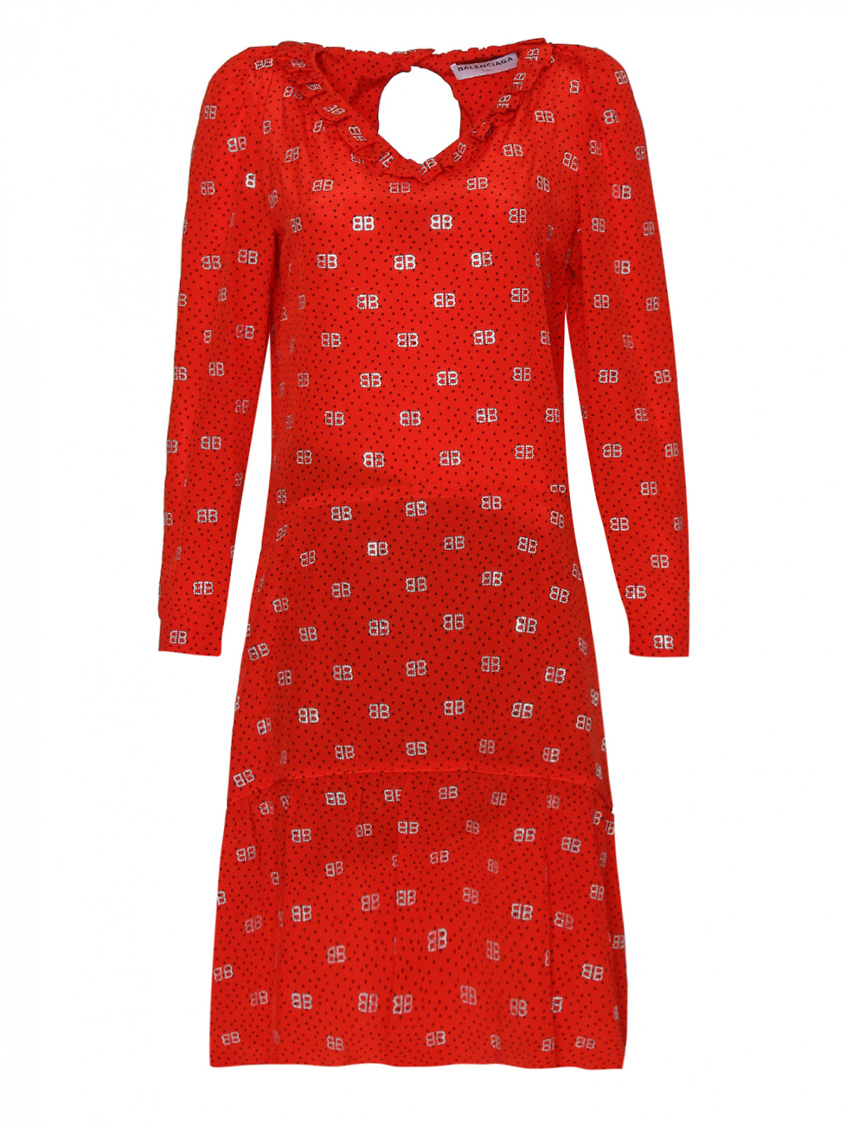 Платье-миди из шелка в горох Balenciaga  –  Общий вид  – Цвет:  Красный