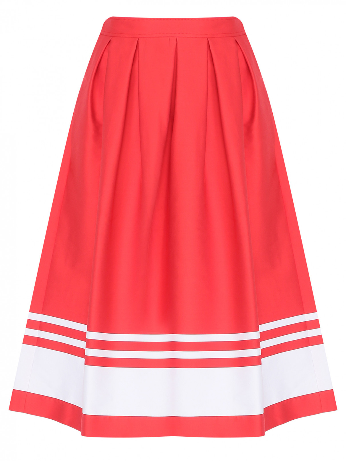 Юбка-миди из хлопка с узором и карманами Moschino Boutique  –  Общий вид  – Цвет:  Красный