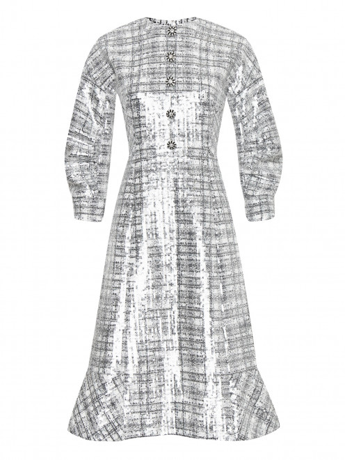 Платье с узором "клетка" вышитое пайетками  - Общий вид