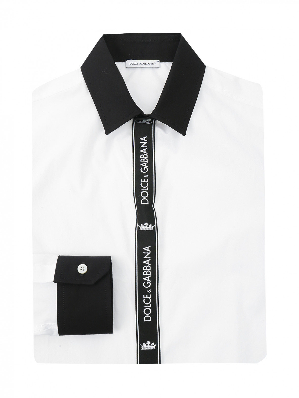Рубашка из хлопка с контрастной вставкой D&G  –  Общий вид  – Цвет:  Белый