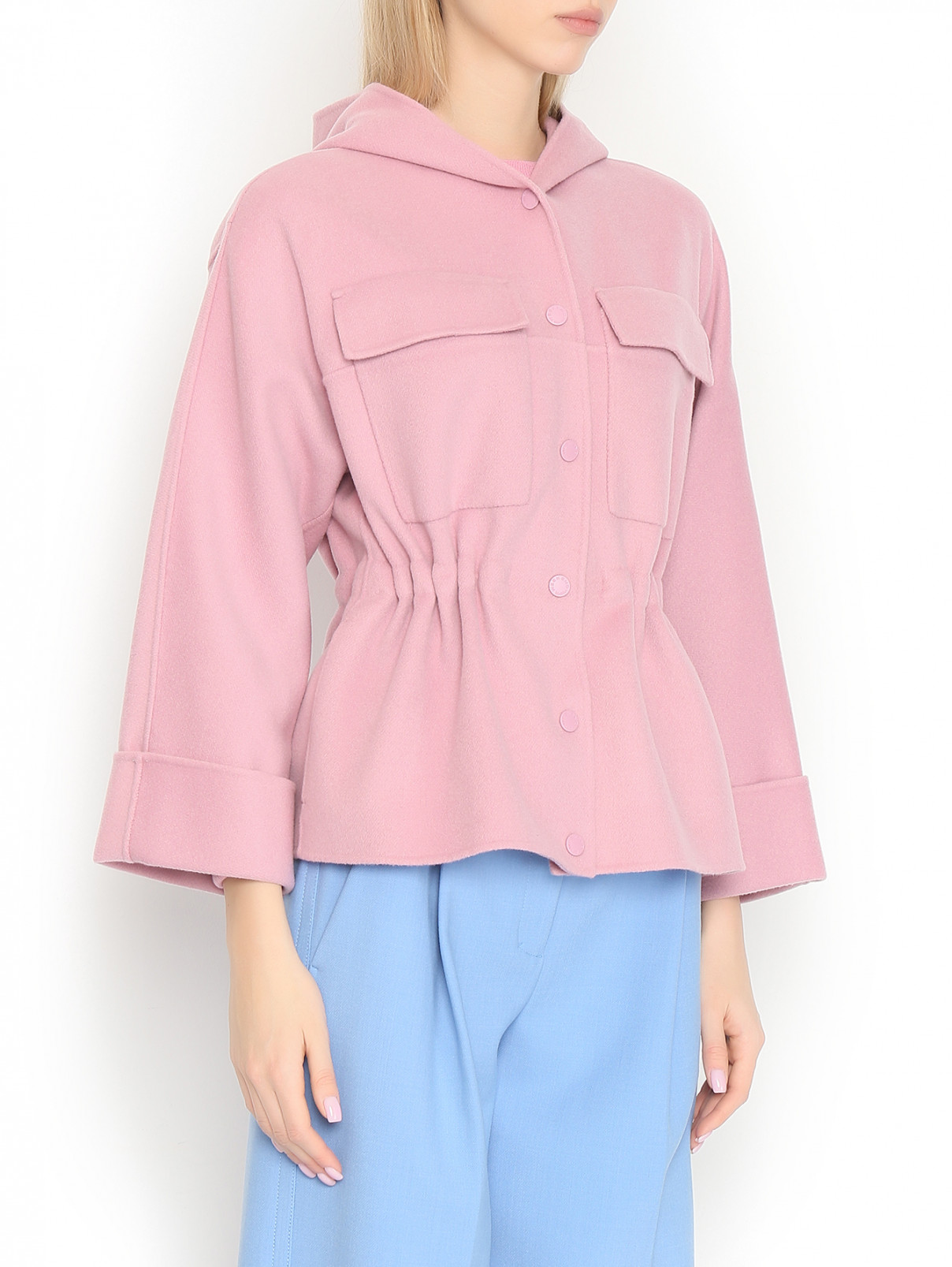 Полупальто из шерсти с кулиской на талии Weekend Max Mara  –  МодельВерхНиз  – Цвет:  Розовый