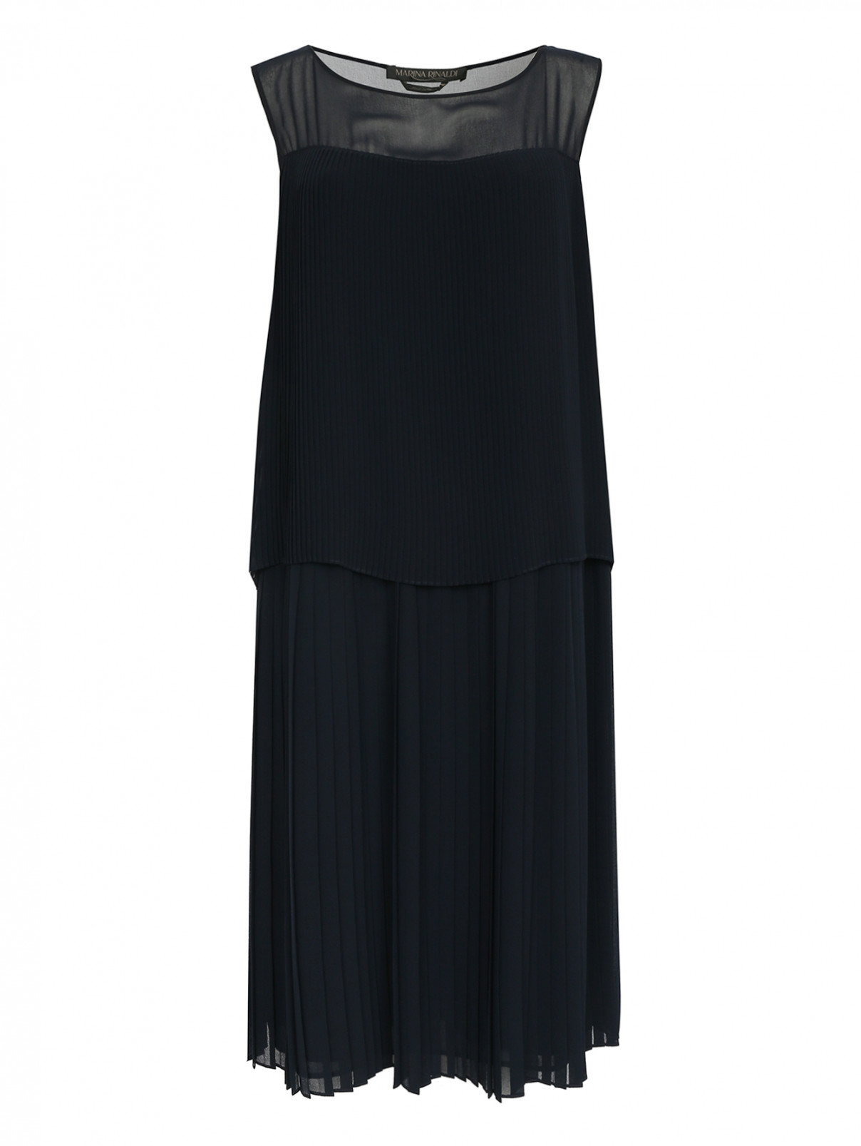 Платье многослойное из плиссированной ткани Marina Rinaldi  –  Общий вид  – Цвет:  Синий