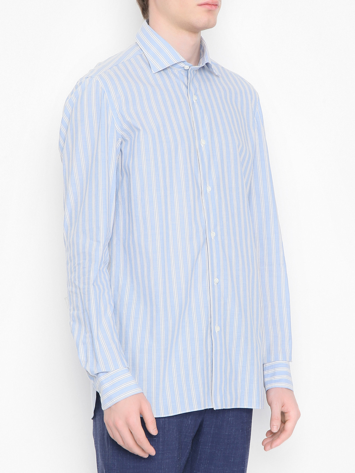 Рубашка из хлопка с узором полоска Borrelli  –  МодельВерхНиз  – Цвет:  Синий
