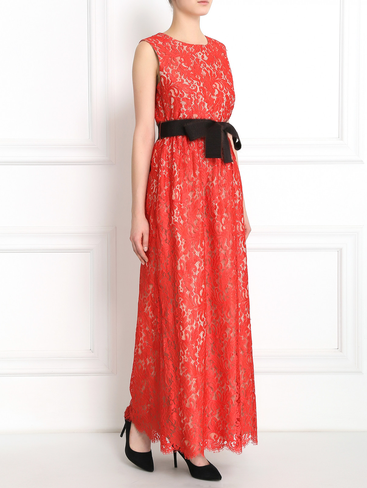 Платье-макси с вставкой из кружева P.A.R.O.S.H.  –  Модель Общий вид  – Цвет:  Красный