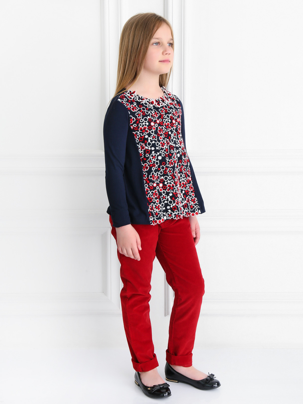 Вельветовые брюки с кристаллами MiMiSol  –  Модель Общий вид  – Цвет:  Красный