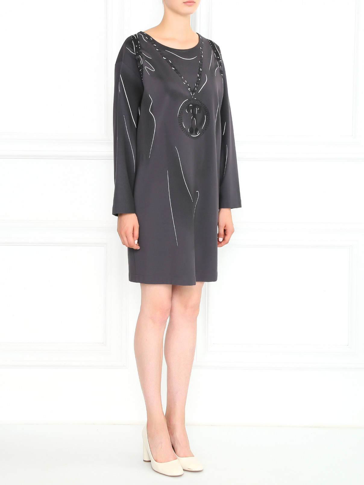 Платье свободного кроя с принтом Moschino Couture  –  Модель Общий вид  – Цвет:  Серый