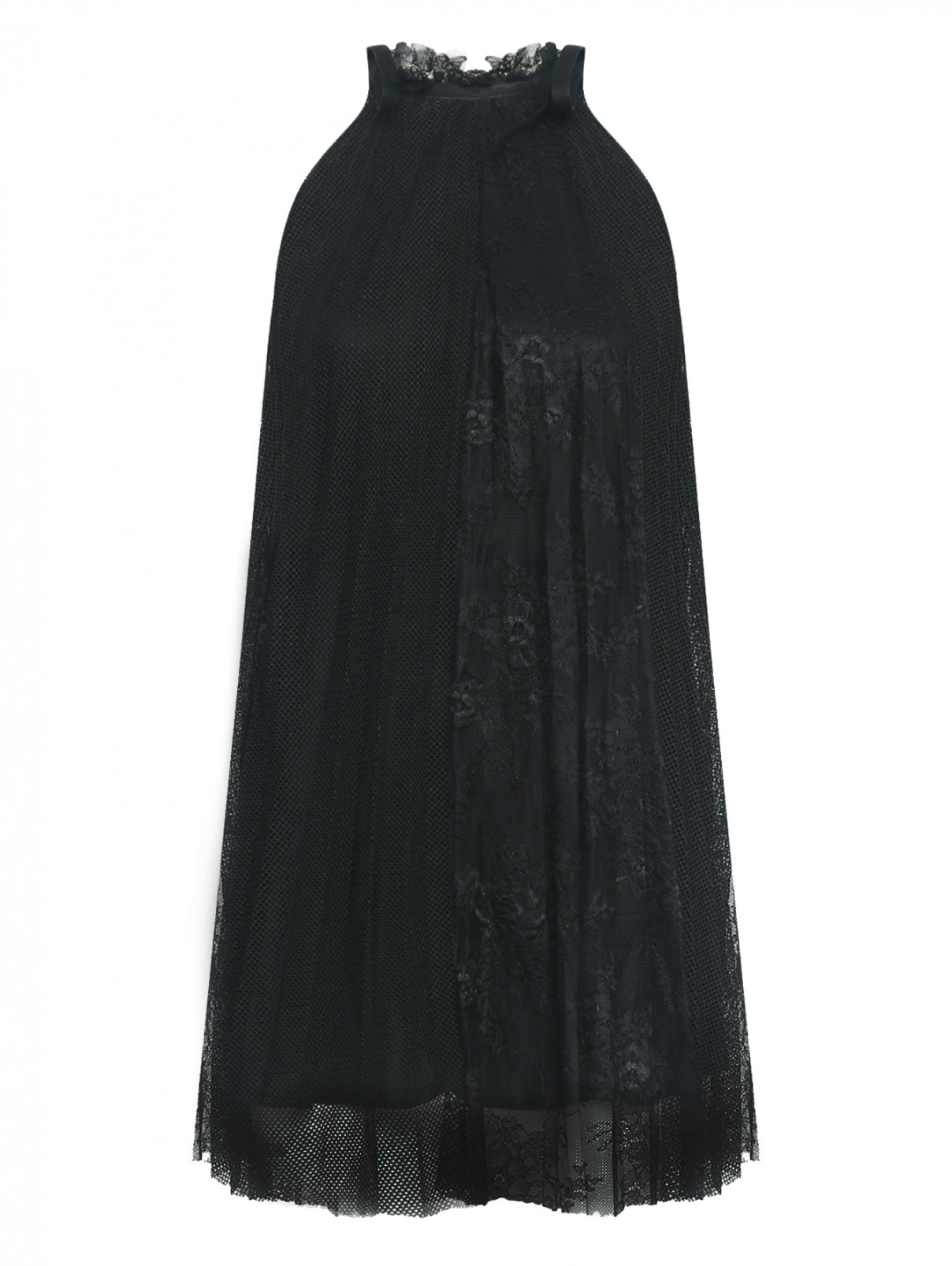 Платье-мини с кружевной отделкой Ermanno Ermanno Scervino  –  Общий вид  – Цвет:  Черный
