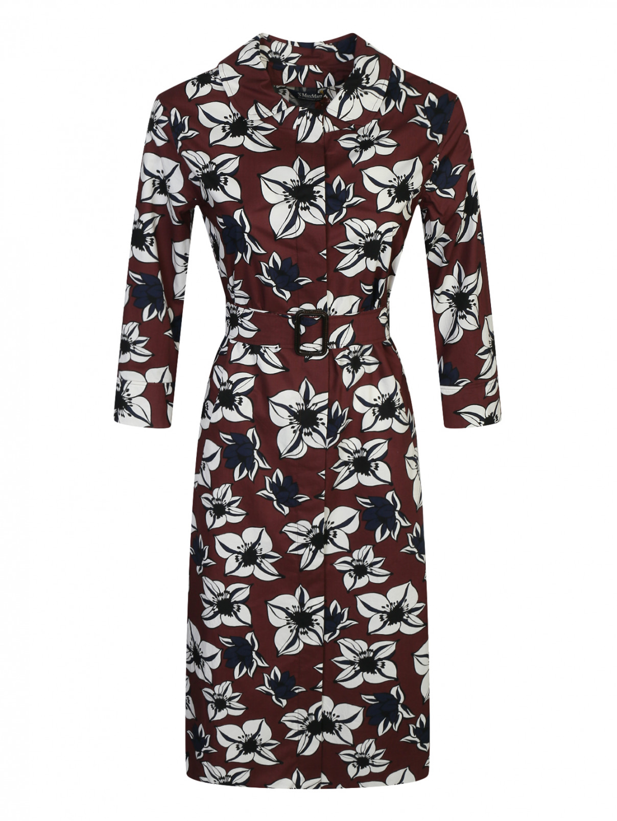 Платье из хлопка с цветочным узором Max Mara  –  Общий вид  – Цвет:  Коричневый