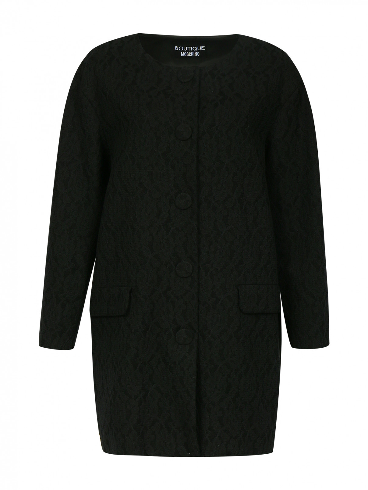 Пальто декорированное кружевом Moschino Boutique  –  Общий вид  – Цвет:  Черный