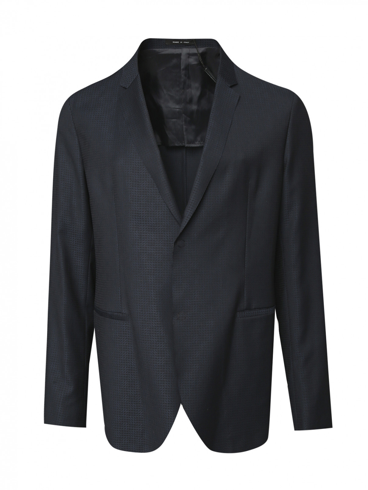 Пиджак однобортный из шерсти Emporio Armani  –  Общий вид  – Цвет:  Синий
