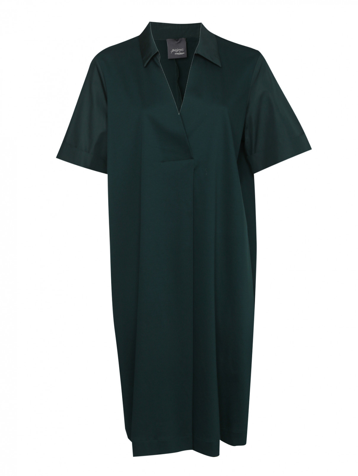 Платье из хлопка с короткими рукавами Persona by Marina Rinaldi  –  Общий вид  – Цвет:  Зеленый