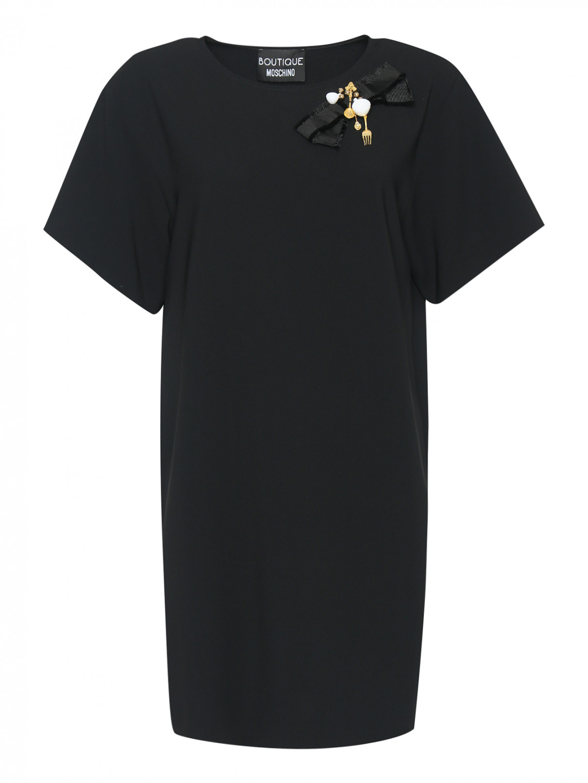 Платье прямого кроя, с декоративным бантом Moschino Boutique  –  Общий вид  – Цвет:  Черный