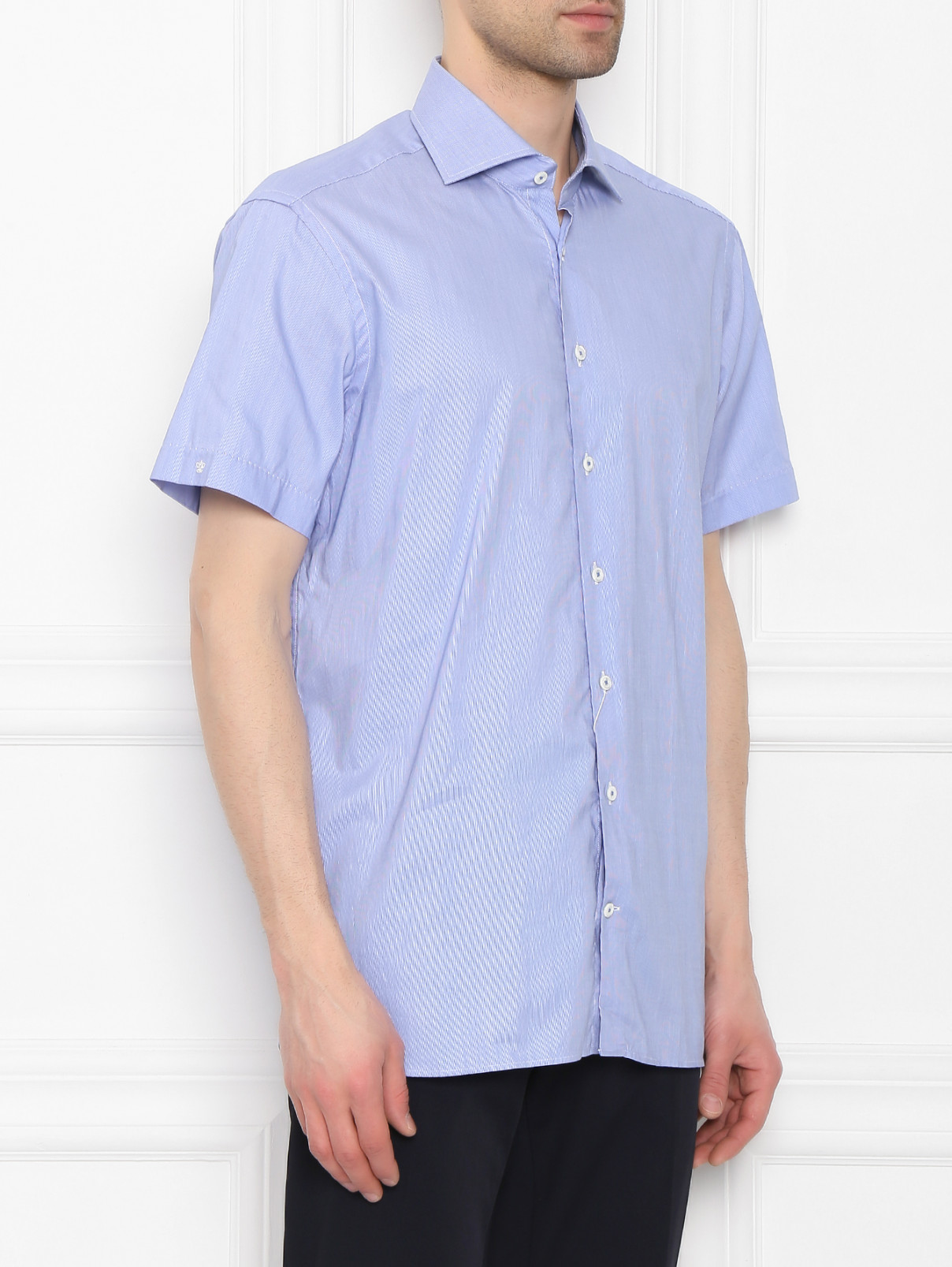 Рубашка из хлопка с коротким рукавом Van Laack  –  МодельВерхНиз  – Цвет:  Синий