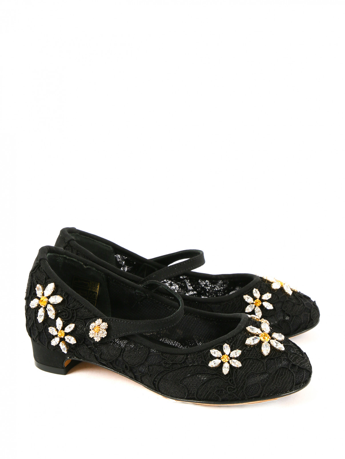 Туфли из кружева декорированные кристаллами Dolce & Gabbana  –  Общий вид  – Цвет:  Черный