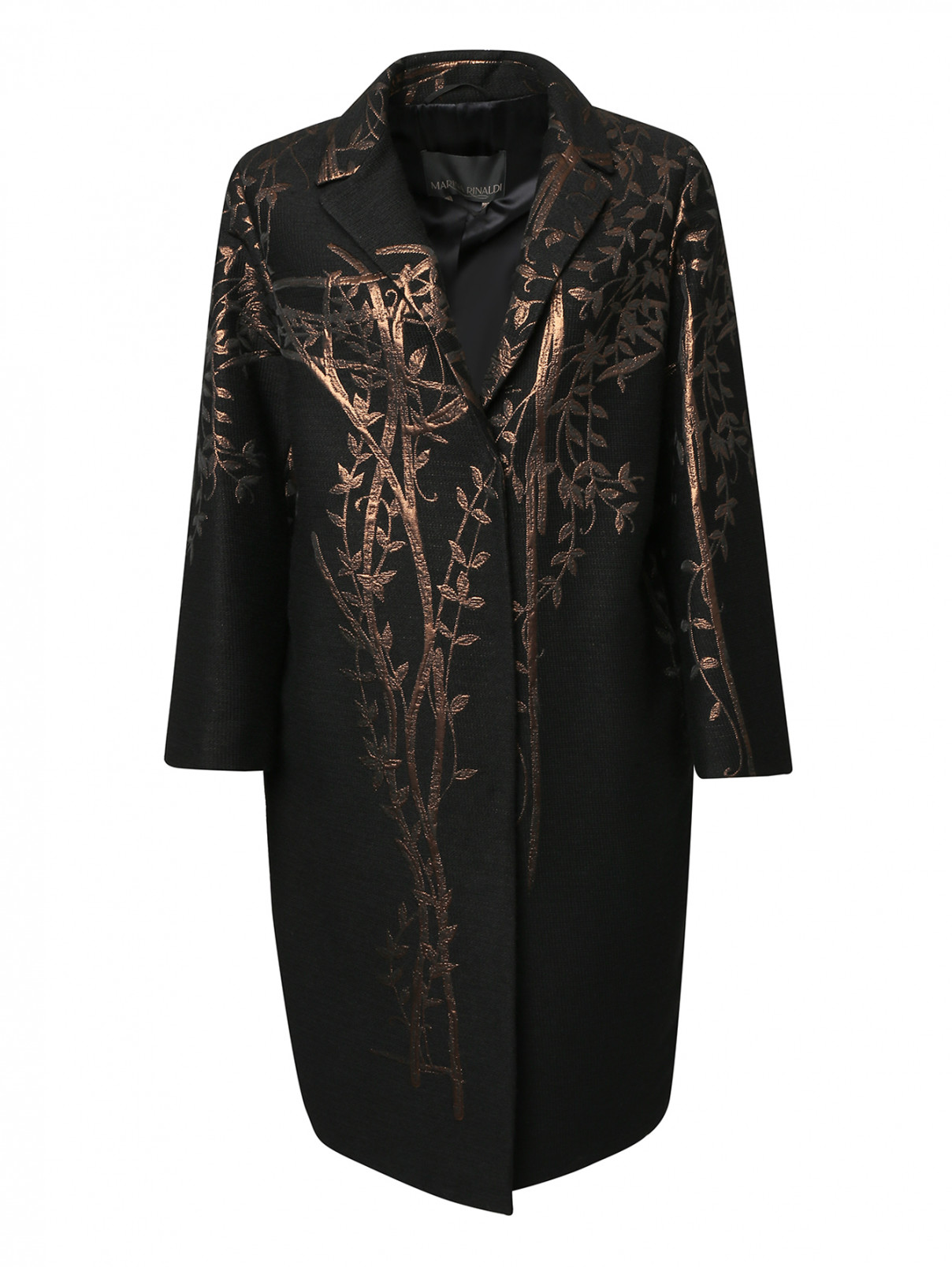 Пальто с растительным узором Marina Rinaldi  –  Общий вид  – Цвет:  Черный