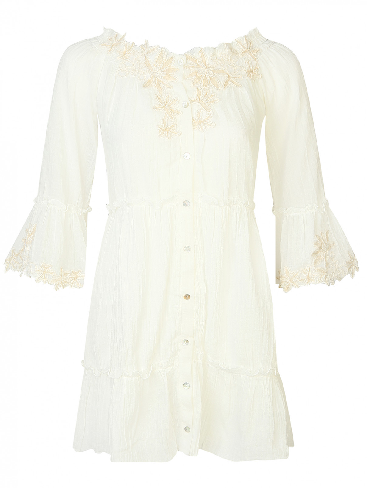 Платье-мини из хлопка с кружевом Raffaela D'Angelo  –  Общий вид  – Цвет:  Белый