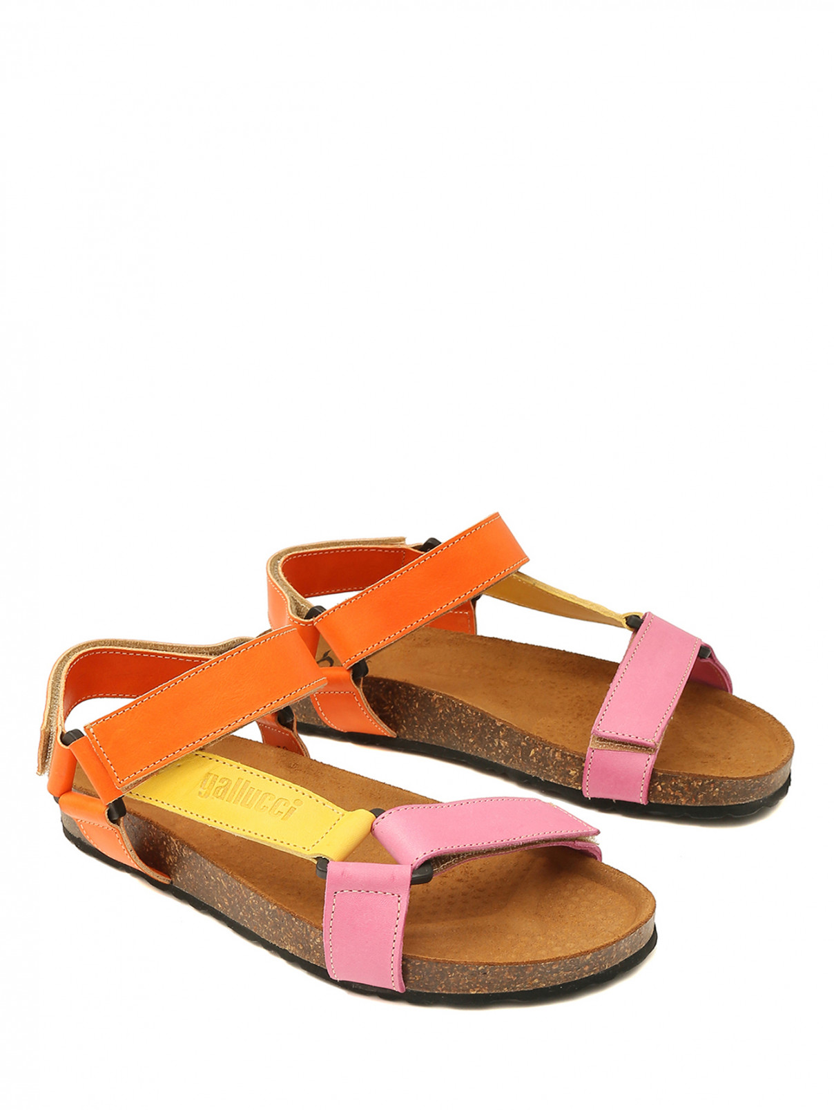 Кожаные сандалии на липучке Gallucci  –  Общий вид  – Цвет:  Оранжевый