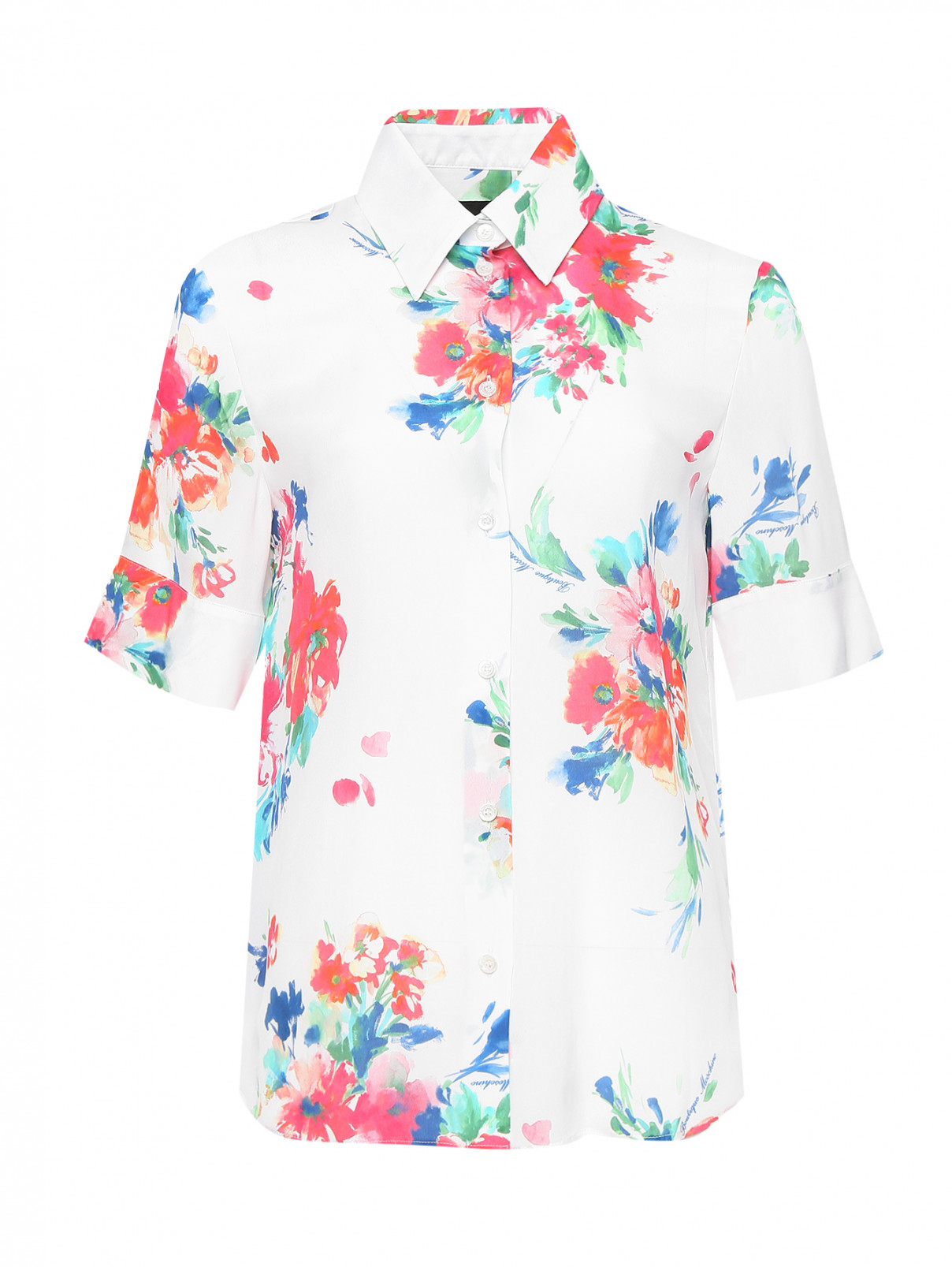 Блуза из вискозы и шелка с узором Moschino Boutique  –  Общий вид  – Цвет:  Белый