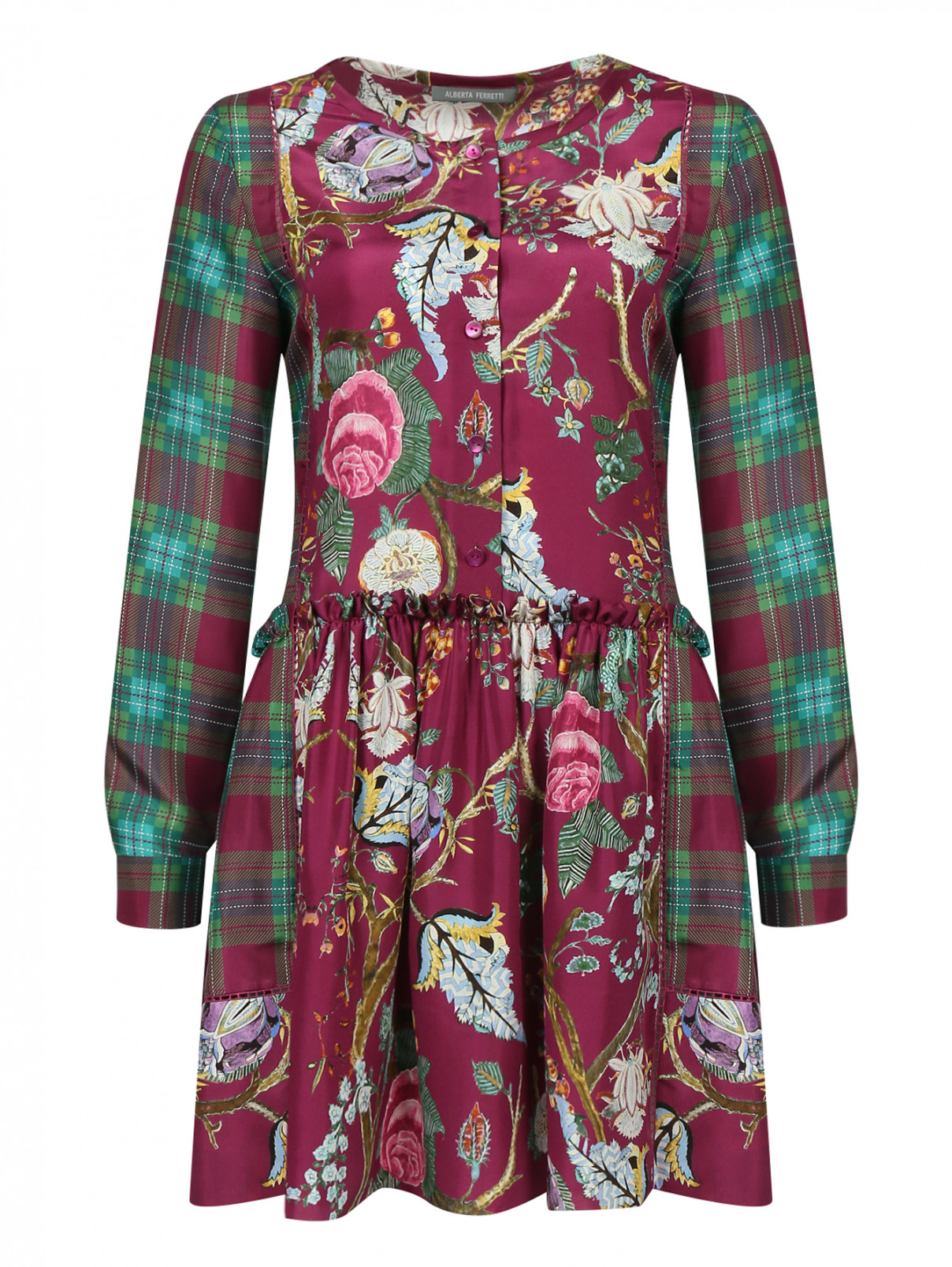 Платье-мини из шелка с цветочным узором Alberta Ferretti  –  Общий вид  – Цвет:  Узор