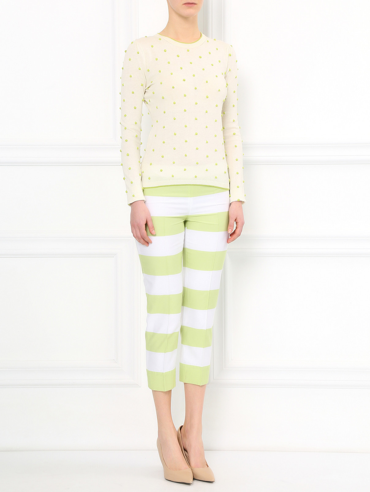 Укороченные брюки из хлопка с узором "полоска" Moschino Cheap&Chic  –  Модель Общий вид  – Цвет:  Зеленый