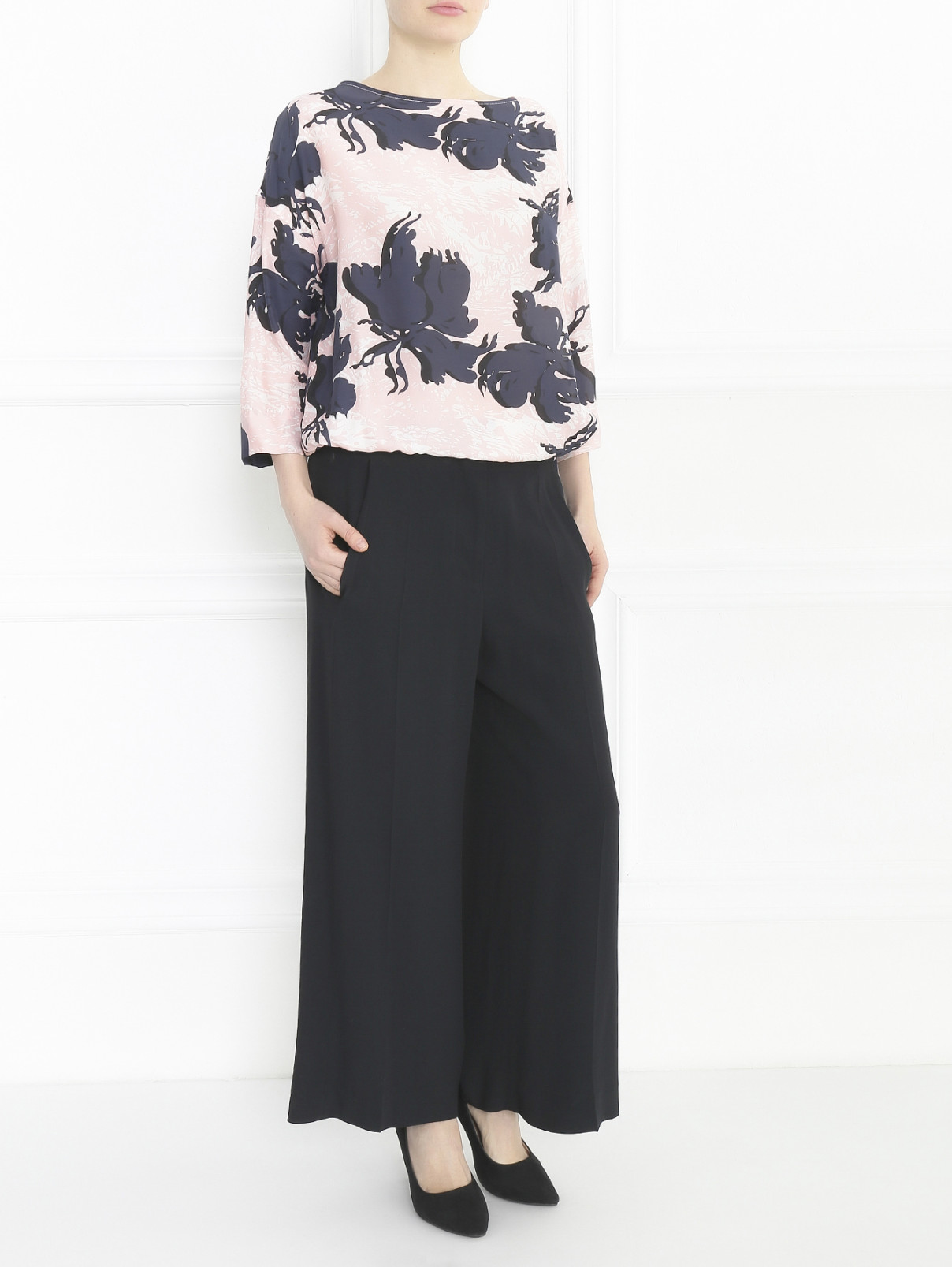 Шелковая блуза свободного кроя Cedric Charlier  –  Модель Общий вид  – Цвет:  Узор