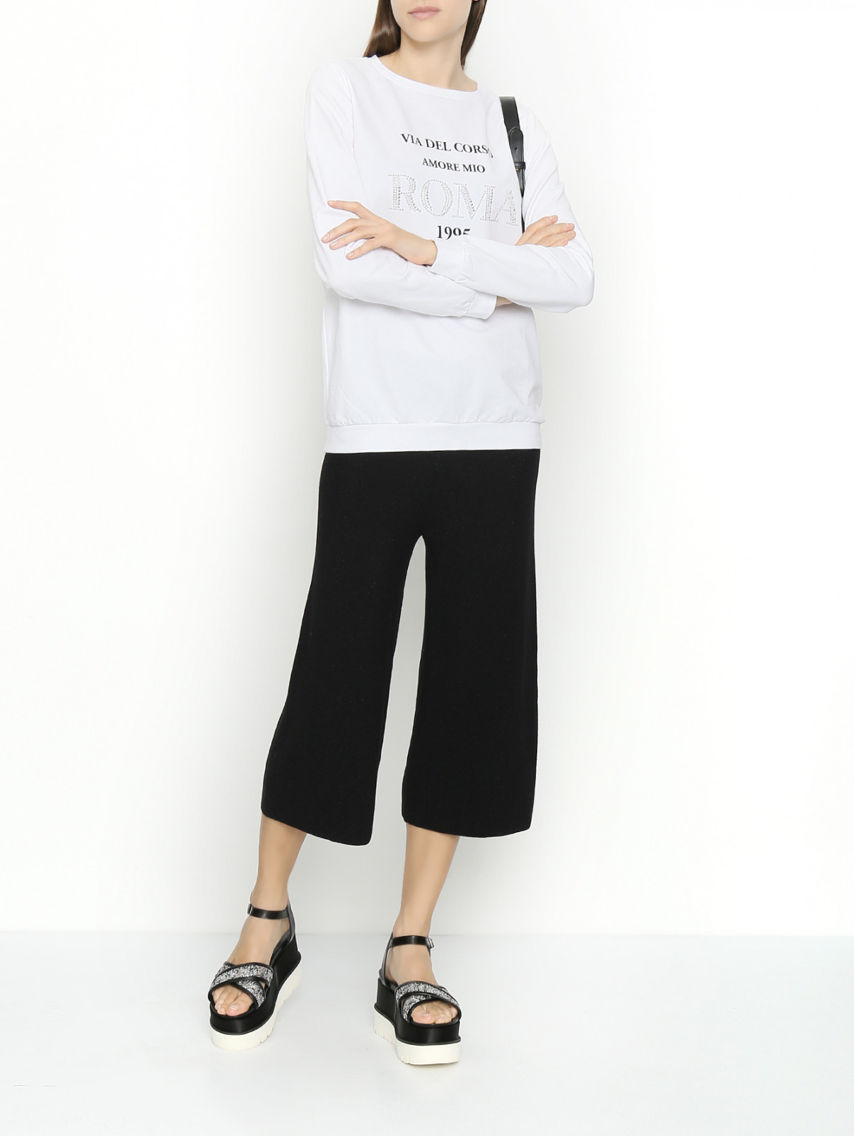 Трикотажные брюки из хлопка на резинке Liu Jo  –  МодельОбщийВид  – Цвет:  Черный