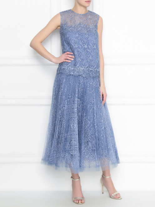 Топ из шелка с кружевным узором Ermanno Scervino - МодельОбщийВид